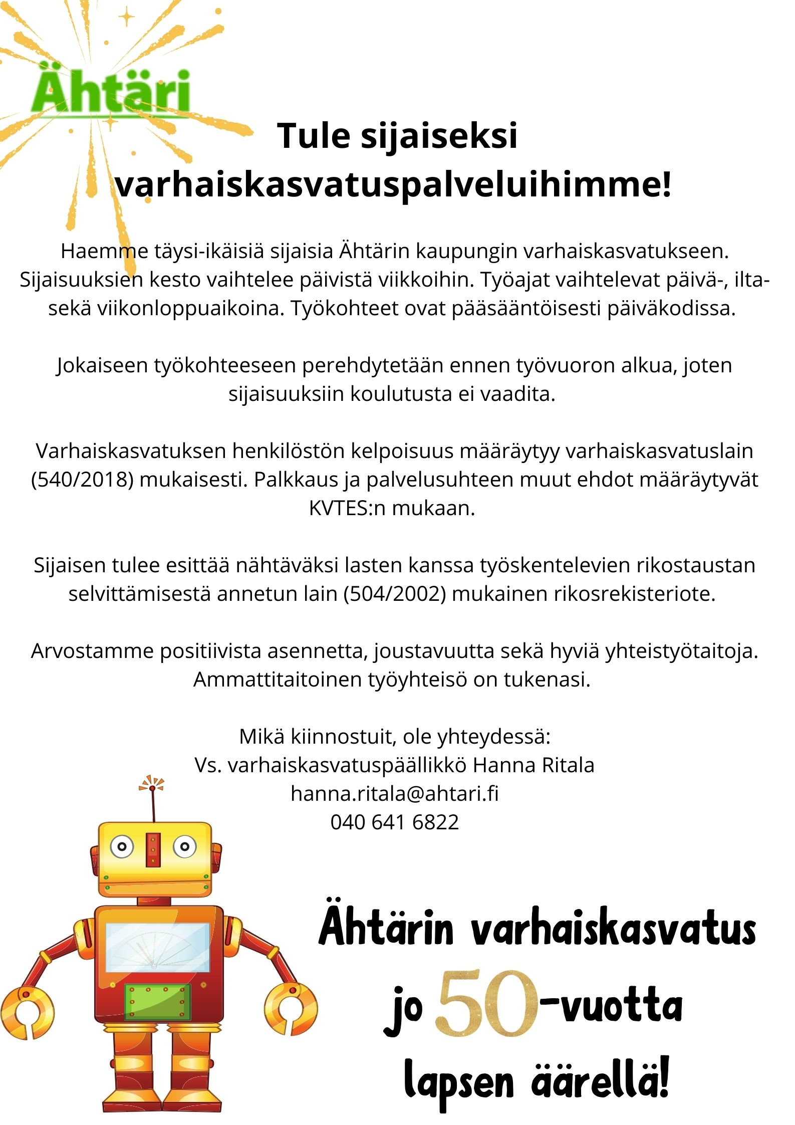 Tule sijaiseksi varhaiskasvatus2024