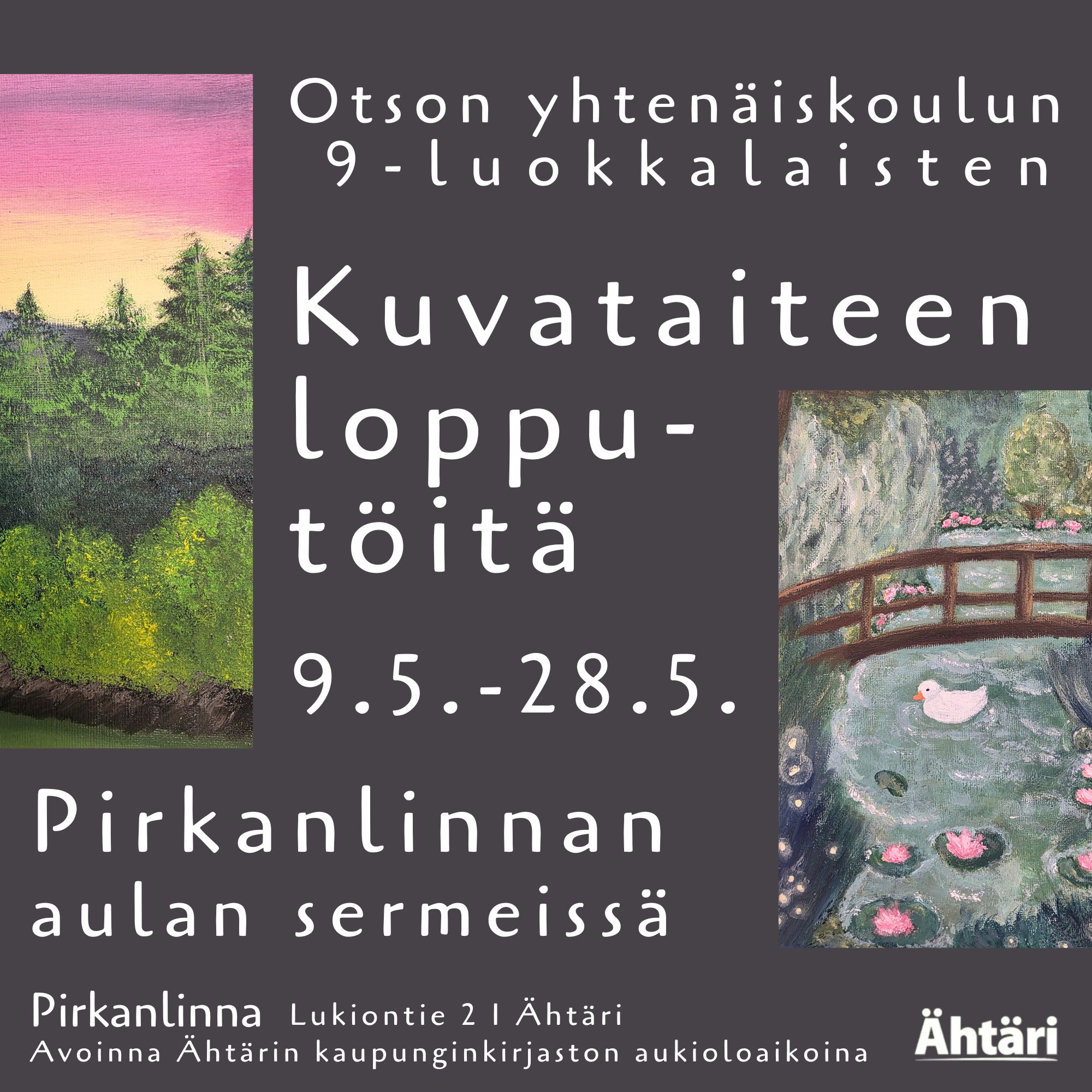 Reunoissa puolikkaat maisemamaalausten kuvat, teksti sama kuin julkaisussa.