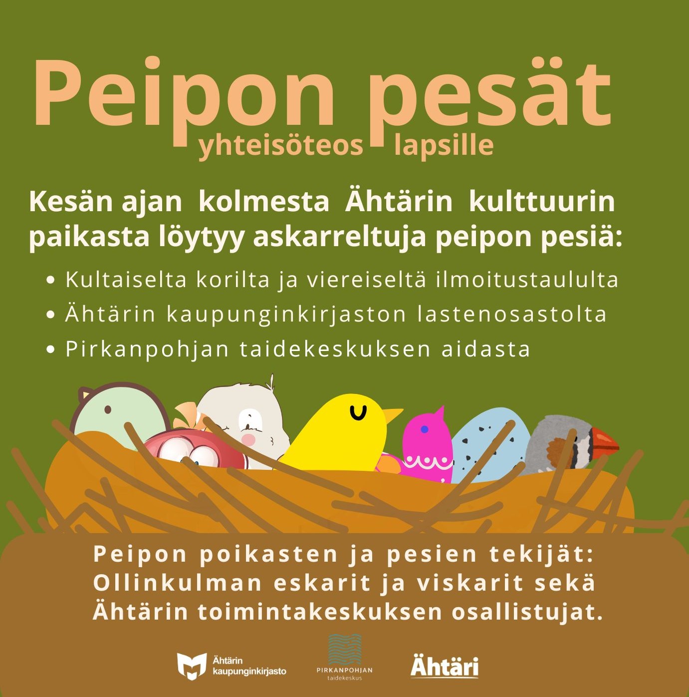 Linnunpoikia pesässä ja sama teksti kuin julkaisussa.